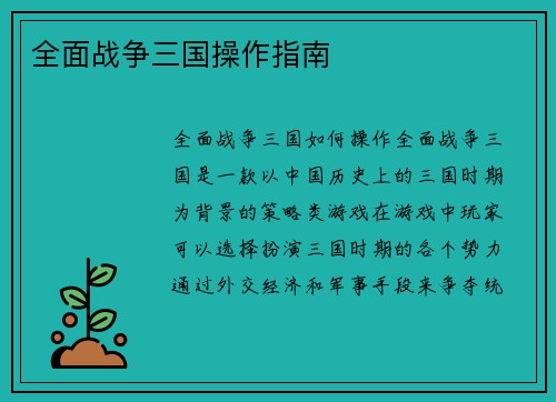 全面战争三国操作指南